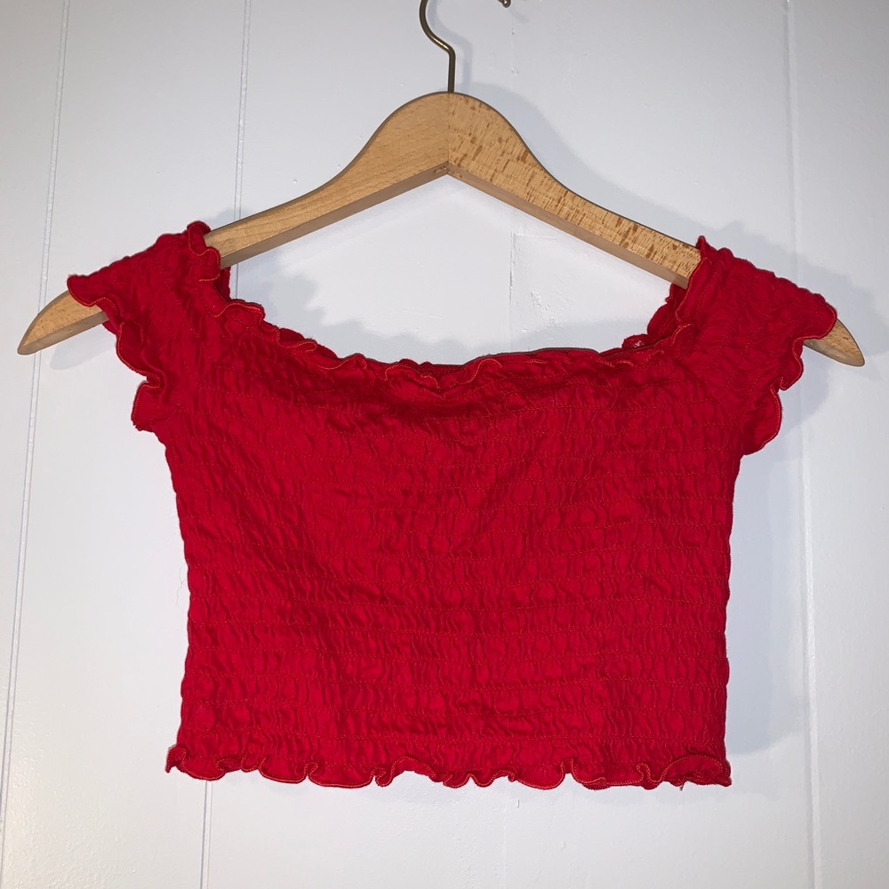 Off the shoulder red crop top